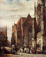 Springer, Cornelis - Many Figures On The Market Square In Front Of The Martinikirche Braunschweig